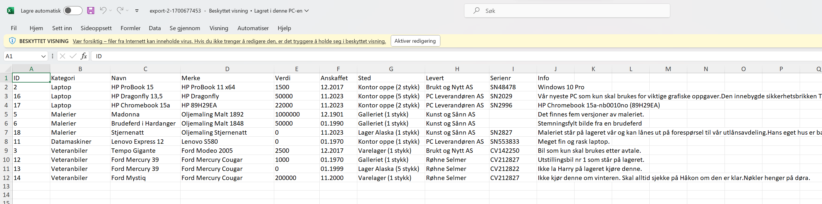 Excel-eksport