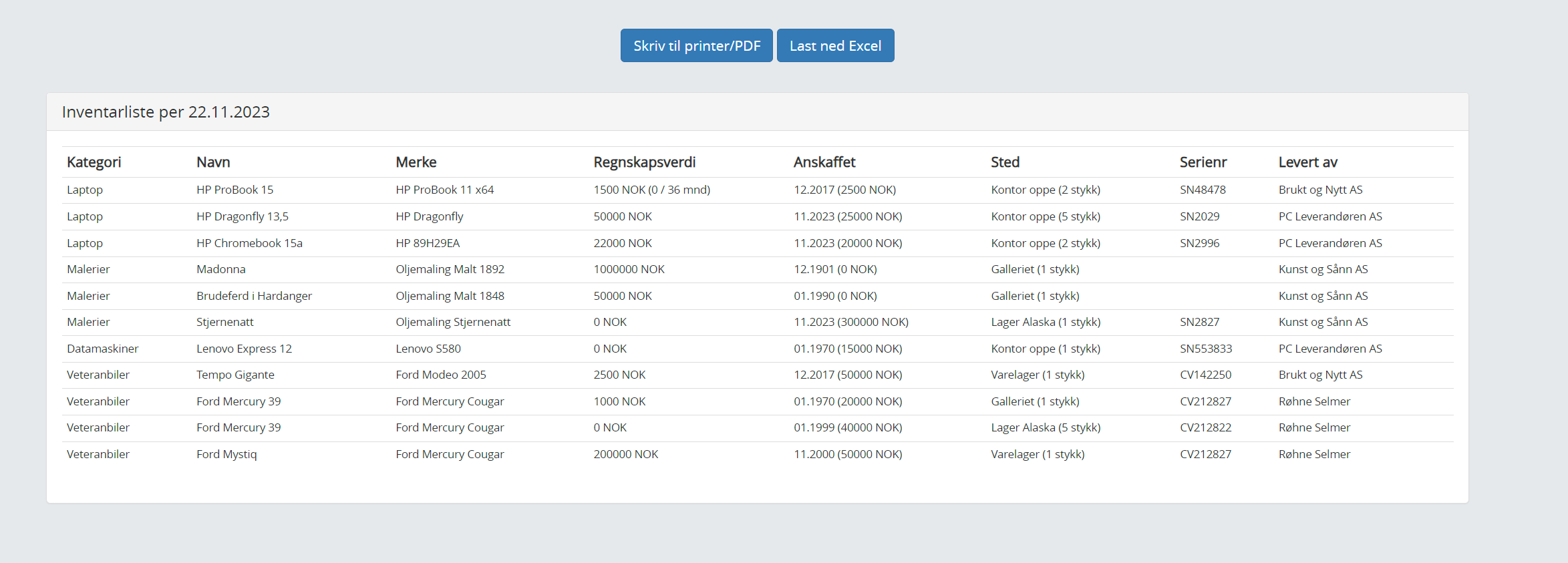 HTML-rapport for utskrift