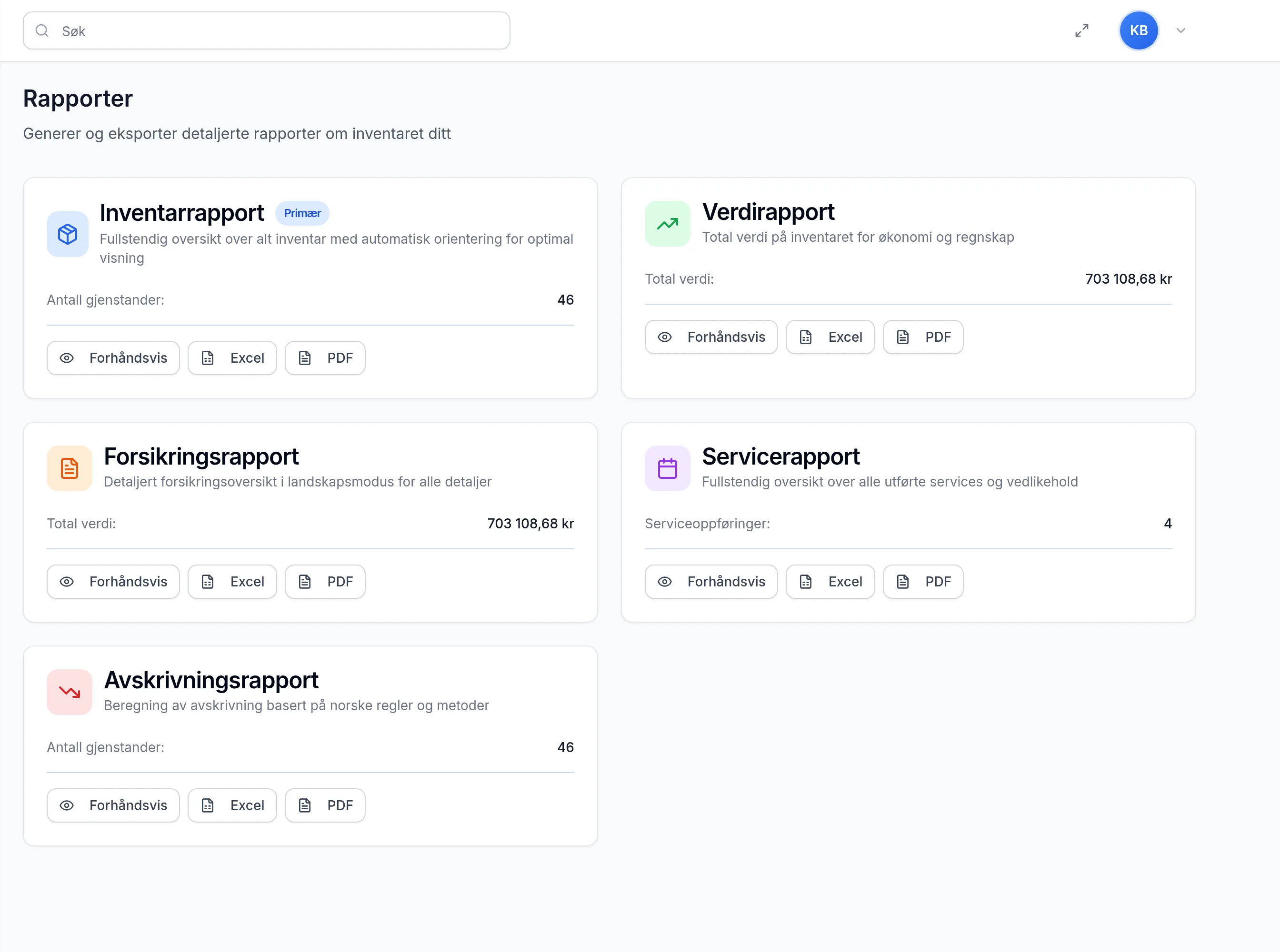 Rapporter for entreprenør i bygg og anlegg i InventarListen – verdier, avskrivning og fordeling per kategori