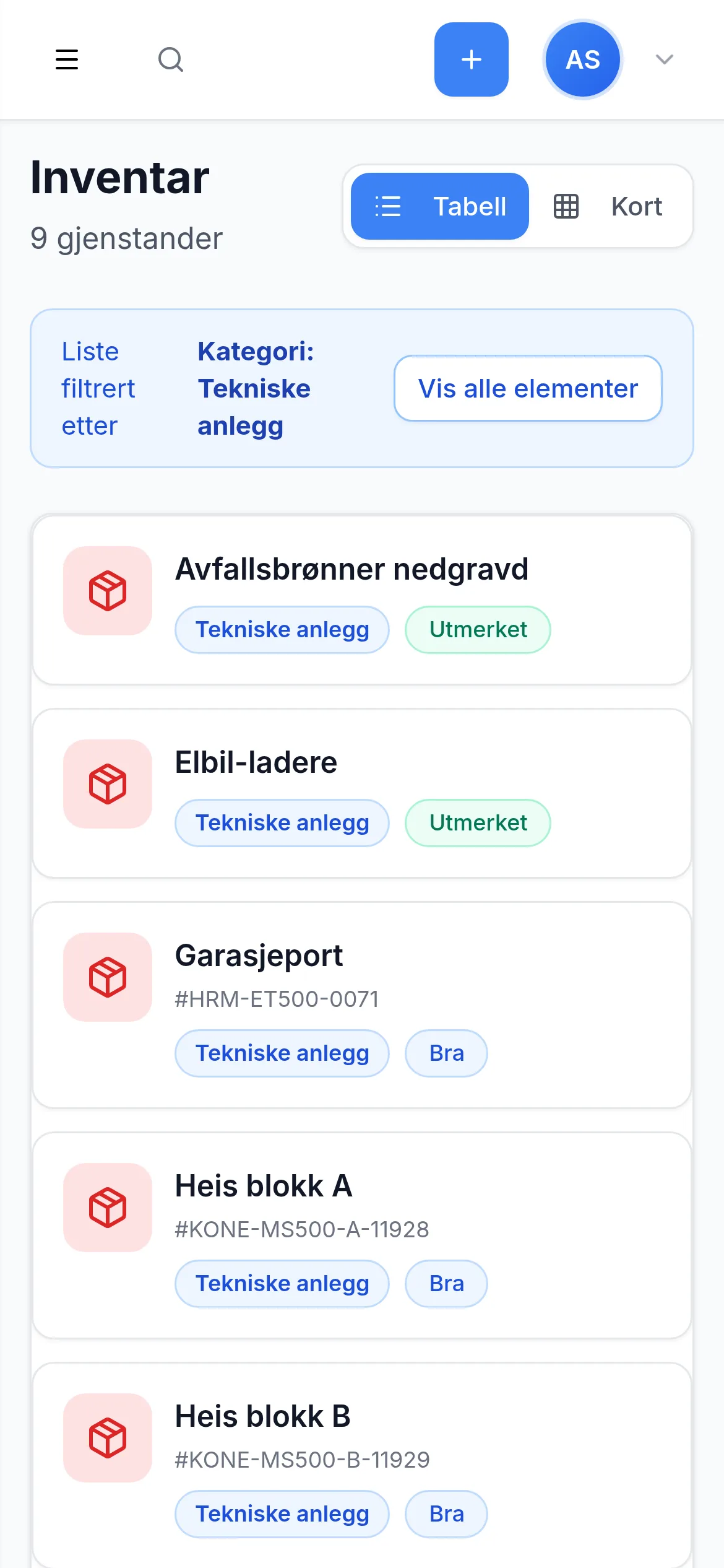 Inventarliste for sameie og borettslag på mobil i InventarListen