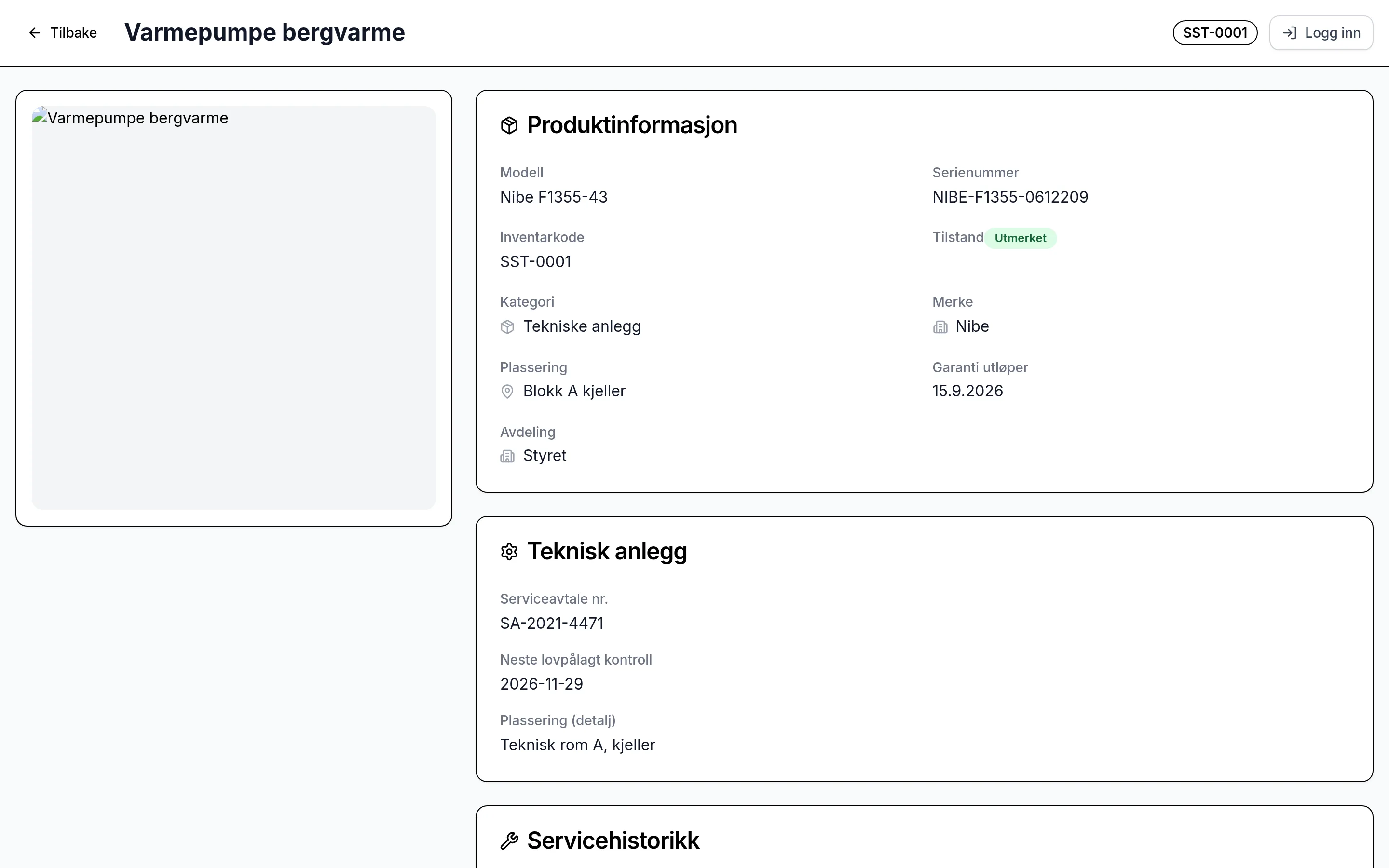 Offentlig QR-side for et inventarelement hos sameie og borettslag – skannes med mobilen