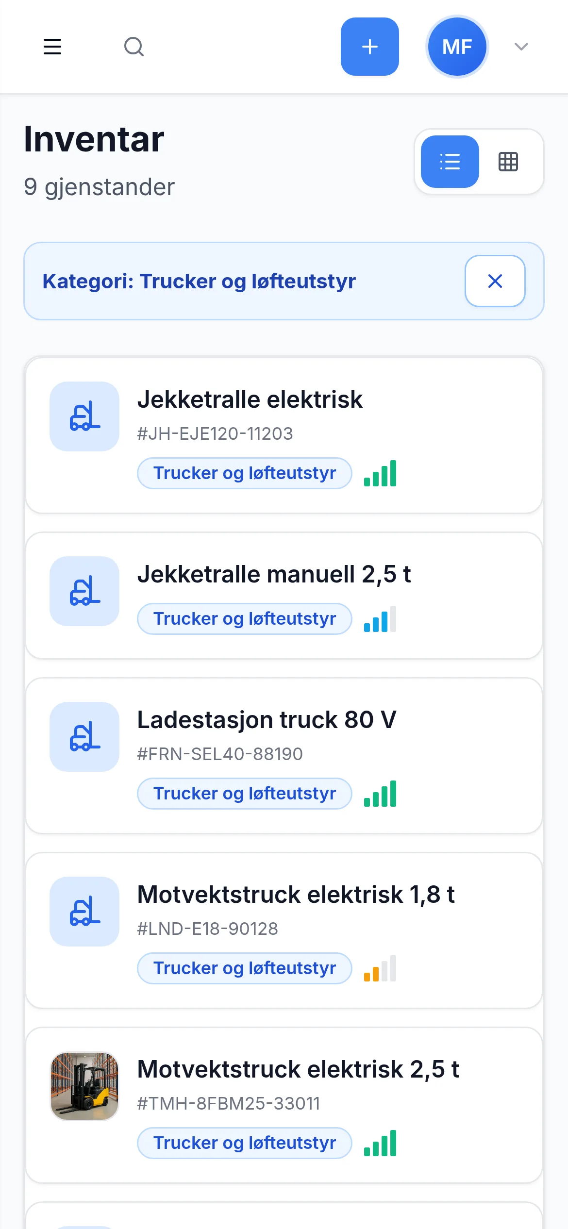 Inventarliste for lager- og logistikkbedrift på mobil i InventarListen