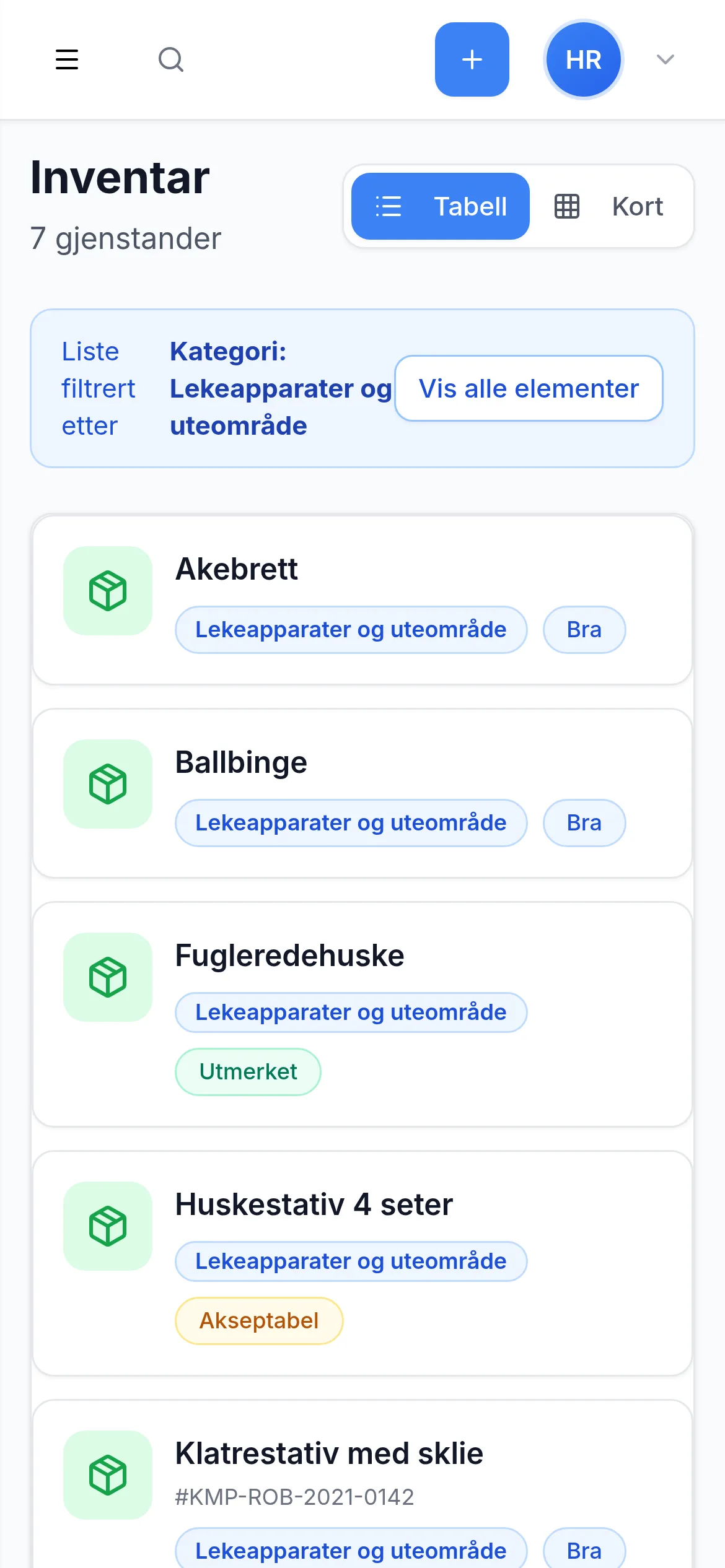 Inventarliste for skole og barnehage på mobil i InventarListen